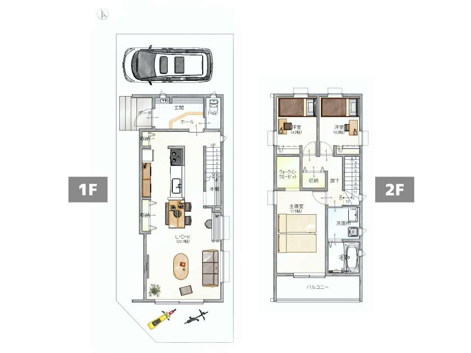 縦長住宅｜白と木目のシンプルハウス