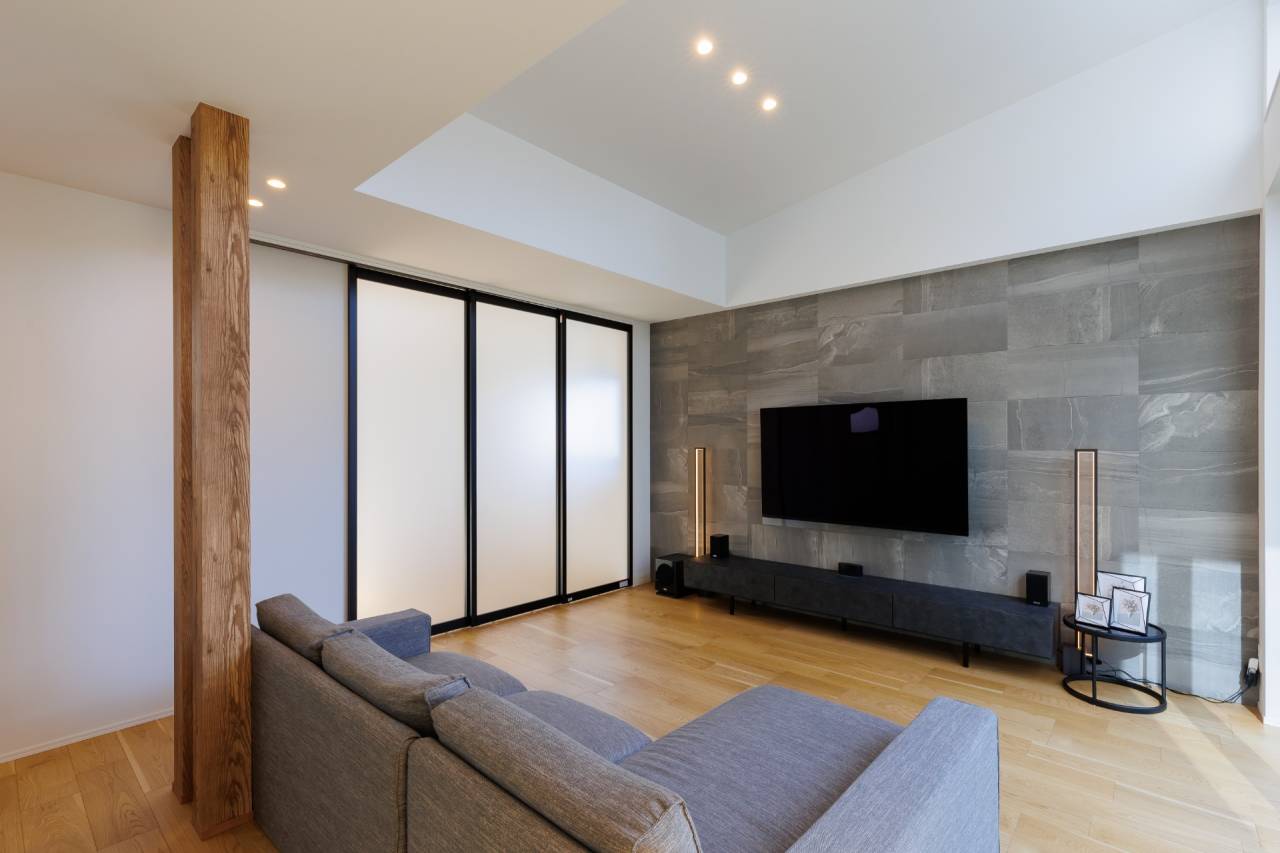 アイランドキッチンのL型LDKハウス